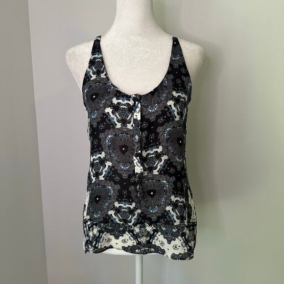 A.L.C. black, white & blue silk button front tank top size S - Picture 2 of 12